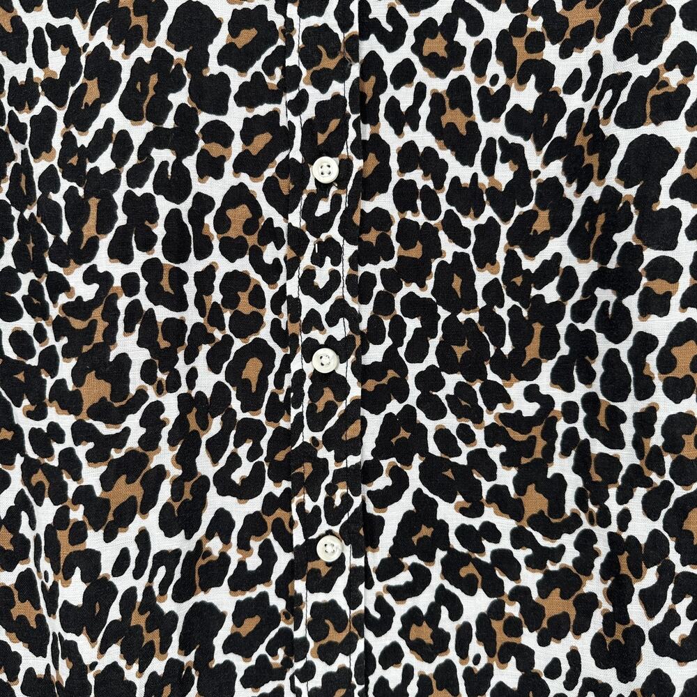 J Crew Shirt Womens 0 Leopard Print Linen Cotton Button Front Slim Preppy - Picture 3 of 10